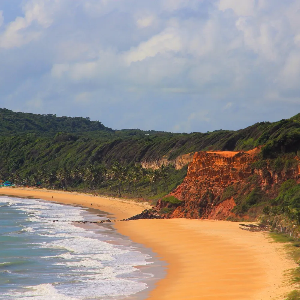 Baía dos Golfinhos, em Pipa, com falésias e mar verde
